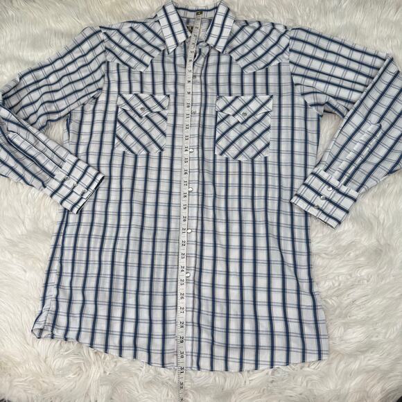 Ely Cattleman Men's Plaid Pearl Snap Western Shirts Size M Blue White - Picture 12 of 16